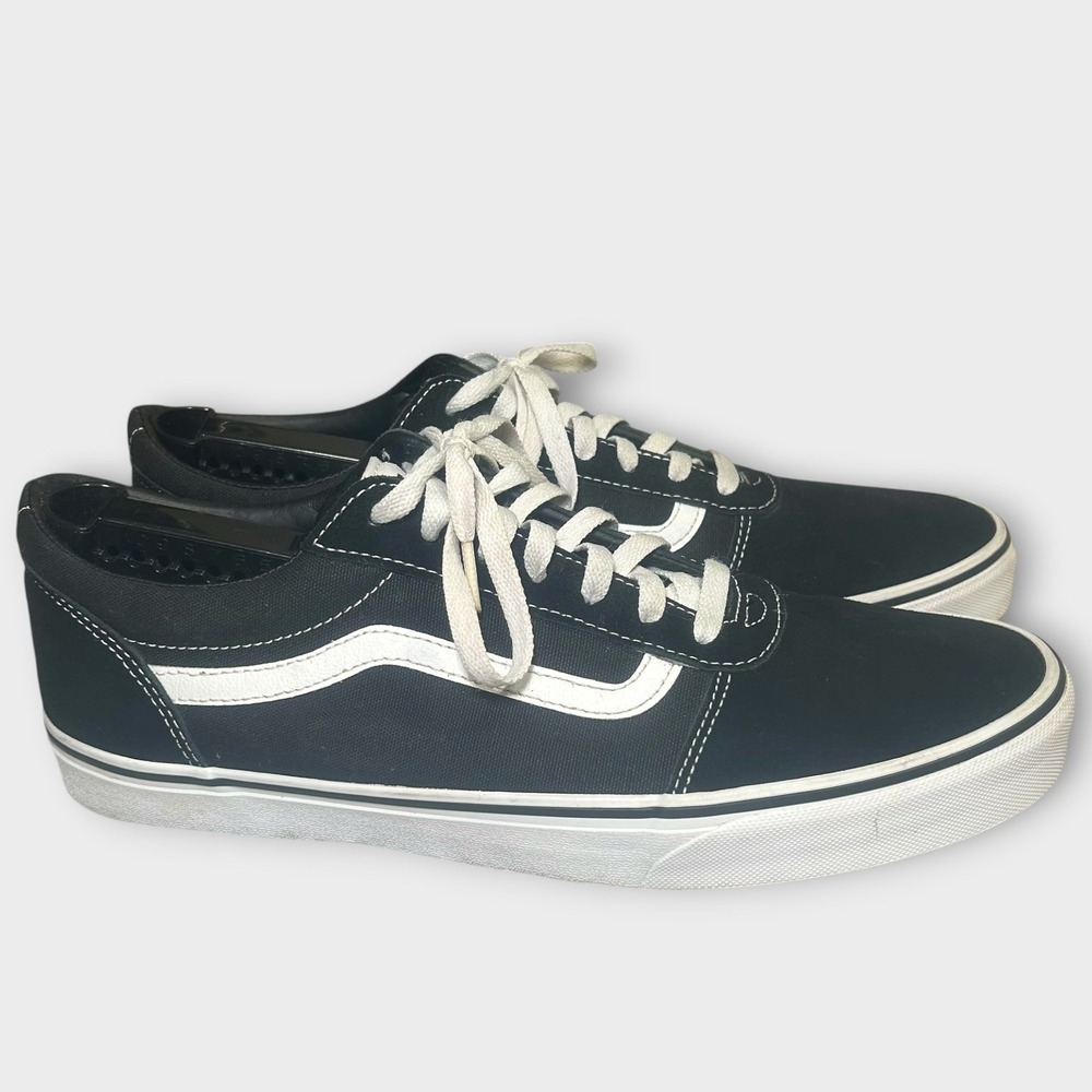 Vans Ward Mens Size 13 Black White Suede Canvas Low Top Skate Sneakers 500714